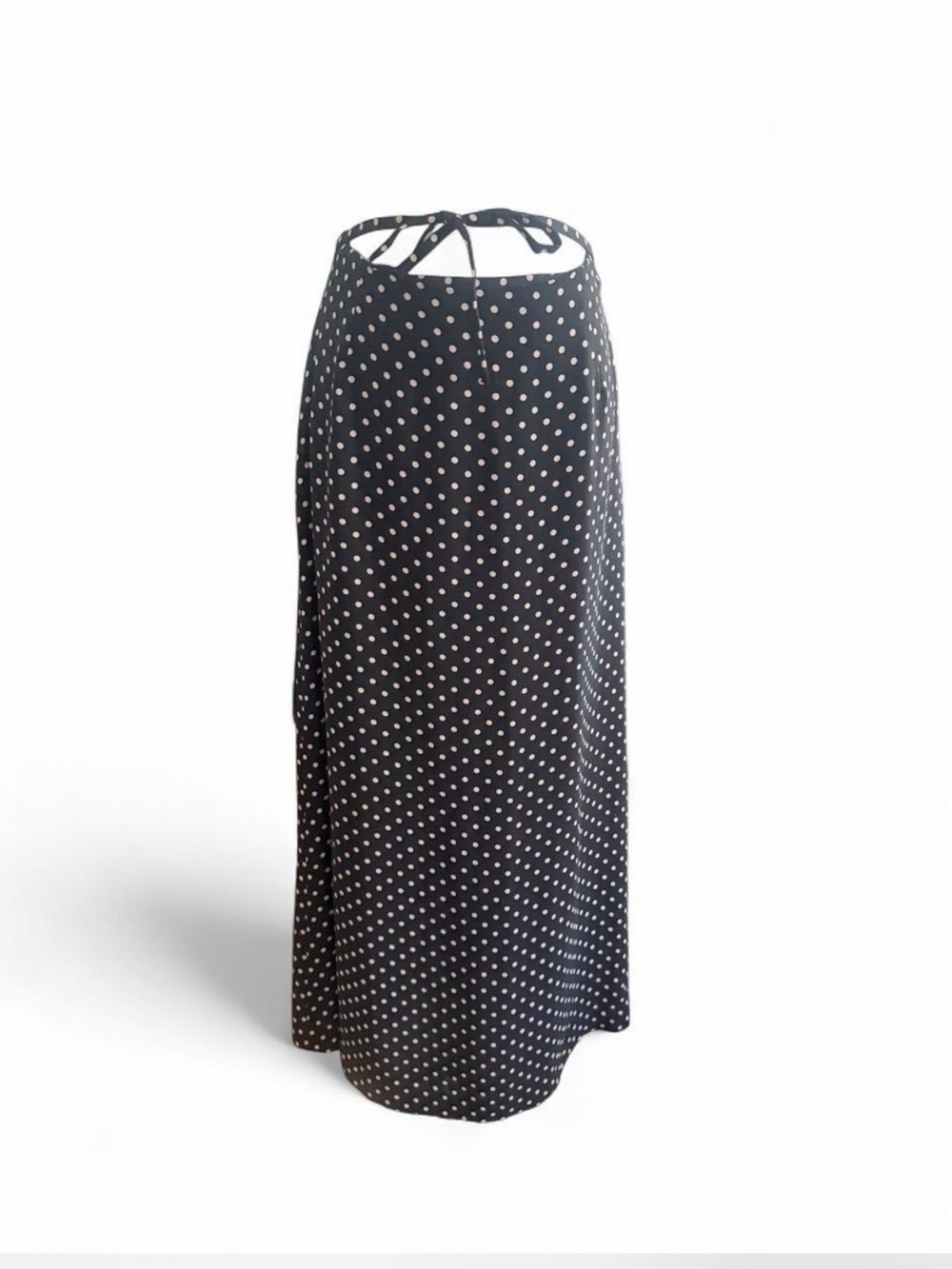 Black Polka Dot Maxi Skirt with Back Tie